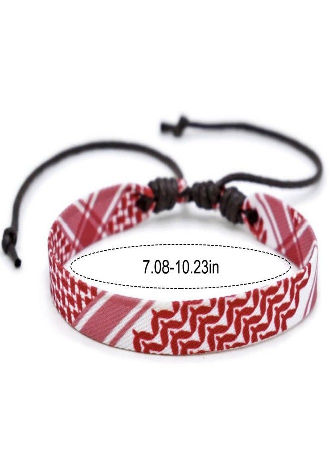 ZUYYON 9 Pcs Keffiyeh Printed Bracelets Adjustable Braided Bracelet Arab Hand Woven Wristbands Boho Style Wrist Wrap Bracelet(Red, Black, Green) - Image 2